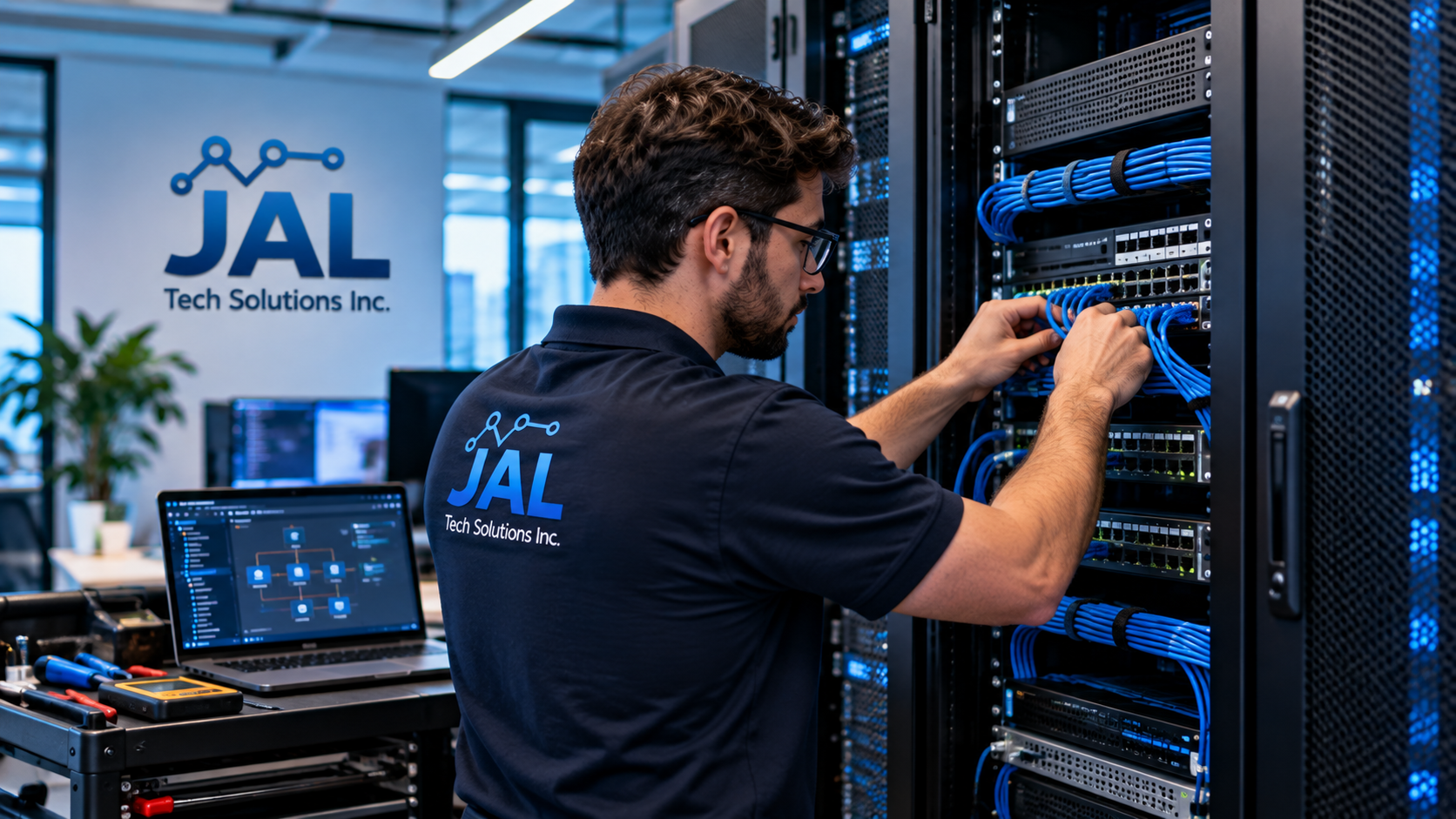Technicien JAL Tech Solutions travaillant sur le réseau