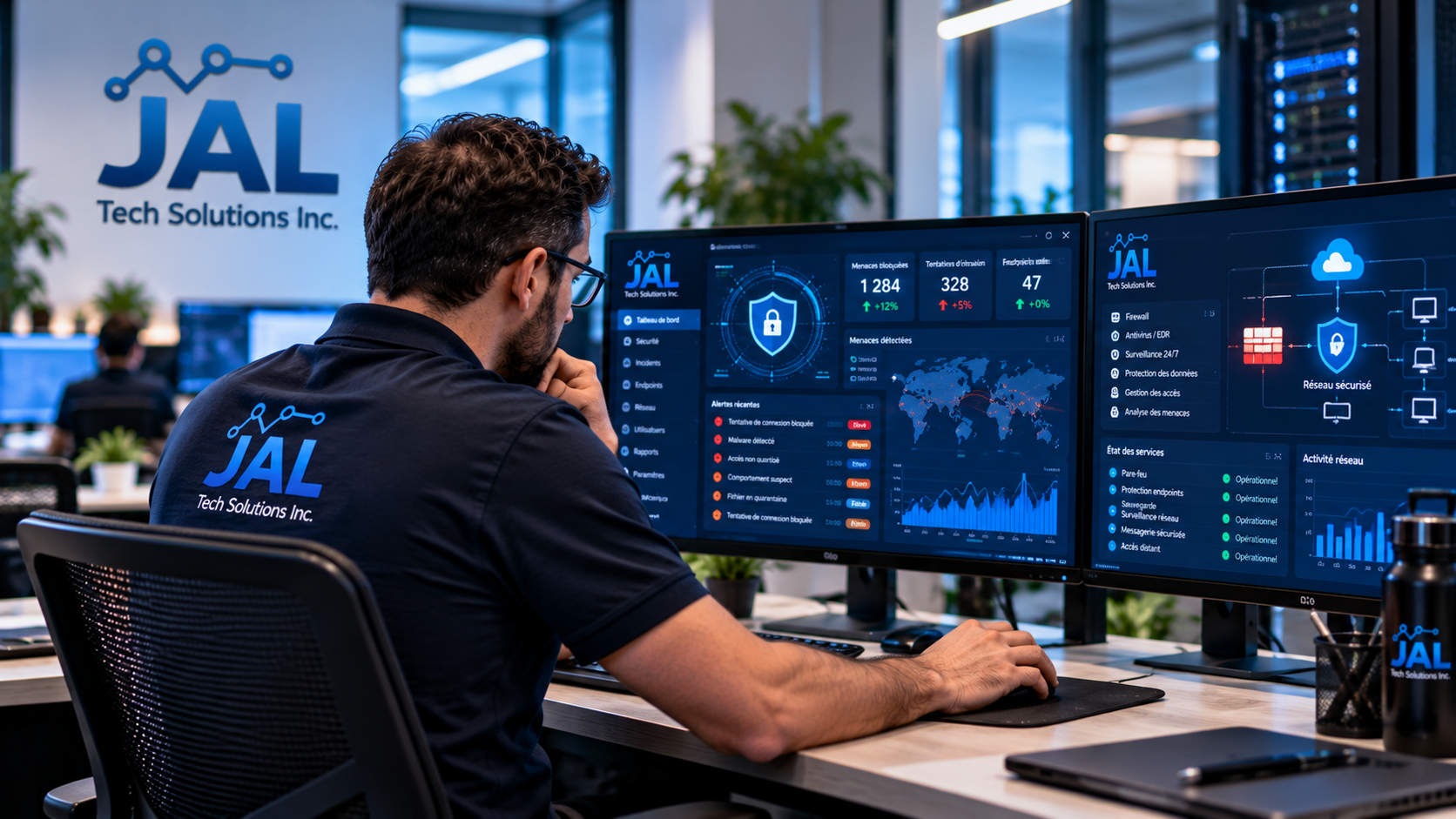 Analyste JAL Tech Solutions travaillant sur la sécurité